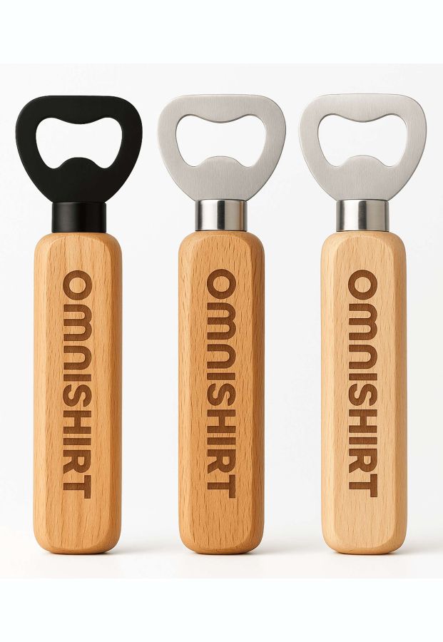 Flesopener bedrukken van FSC-hout | Omnishirt