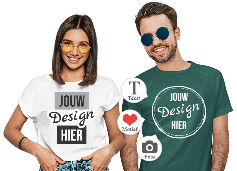 T-Shirt bedrukken - Jong stel in T-shirt met eigen motieven