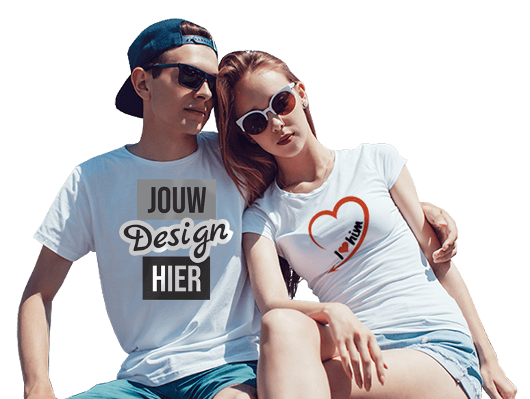 T-Shirt zelf-ontwerpen - Jong stel in T-shirt met eigen motieven