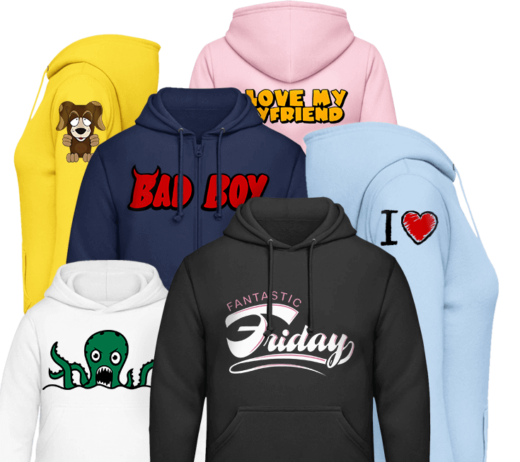 Hoodie bedrukken - Hoodiess in verschillende kleuren bedrukt met coole illustraties